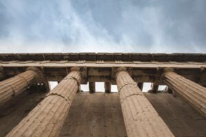 Looking up at Europe architecture. Ancient Greek buildings