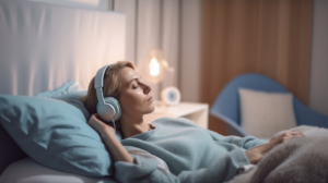 SolutionLabsNFT Music Therapy A patient is lying down on a cozy 274847f3 f923 42f1 8e65 dac1404a97d2