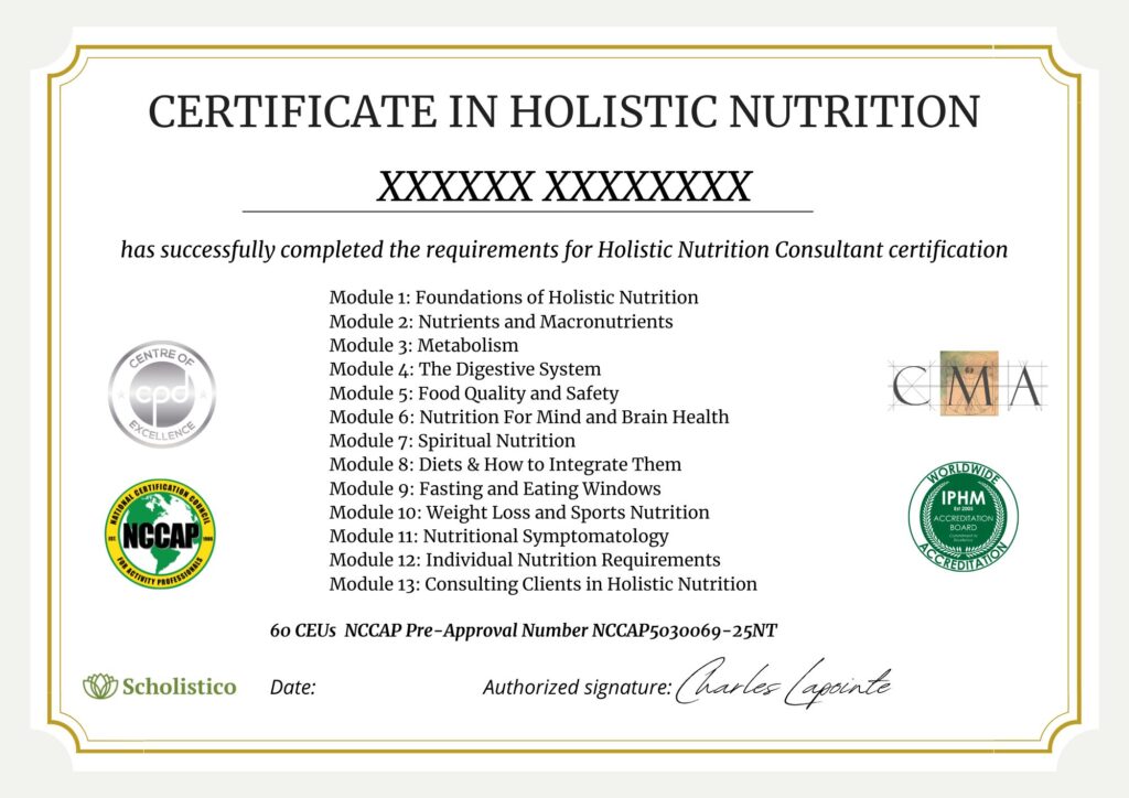 Holistic Nutrition Consultant Certification Course - Scholistico