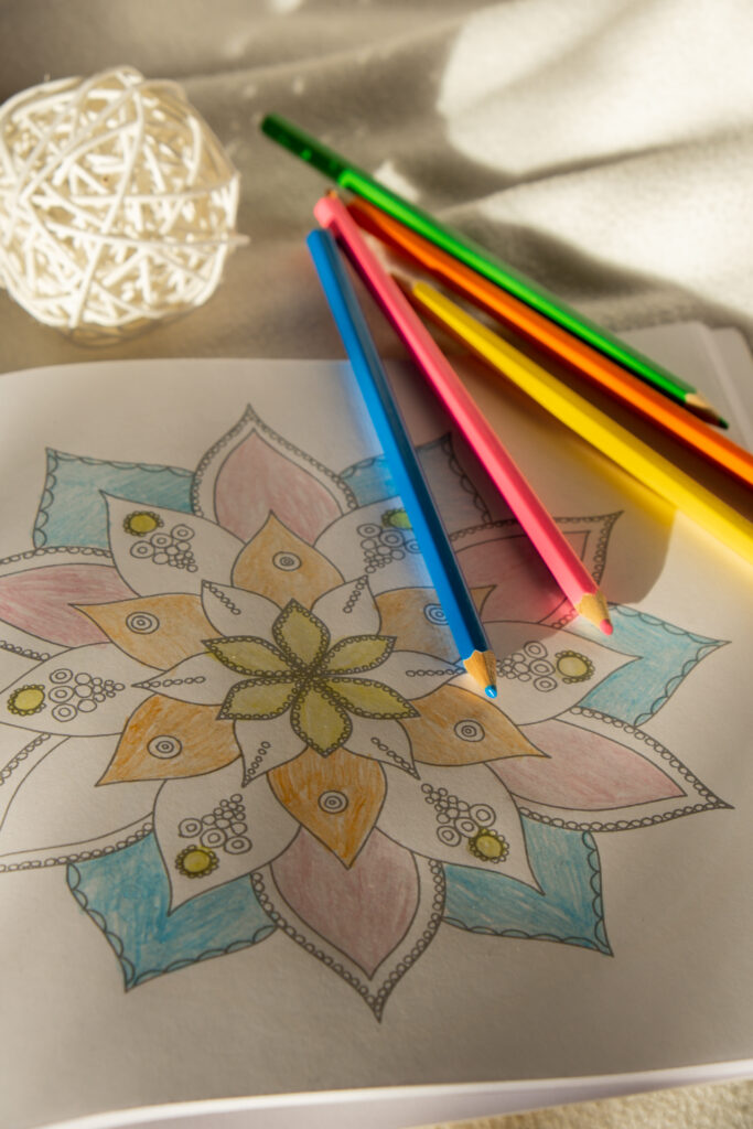 Mandalas antistress page to combat stress. Relaxing hobby mental wellbeing and art therapy
