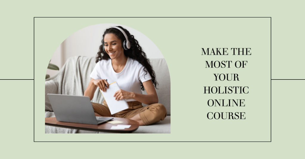 Happy woman enjoying her holistic online course
