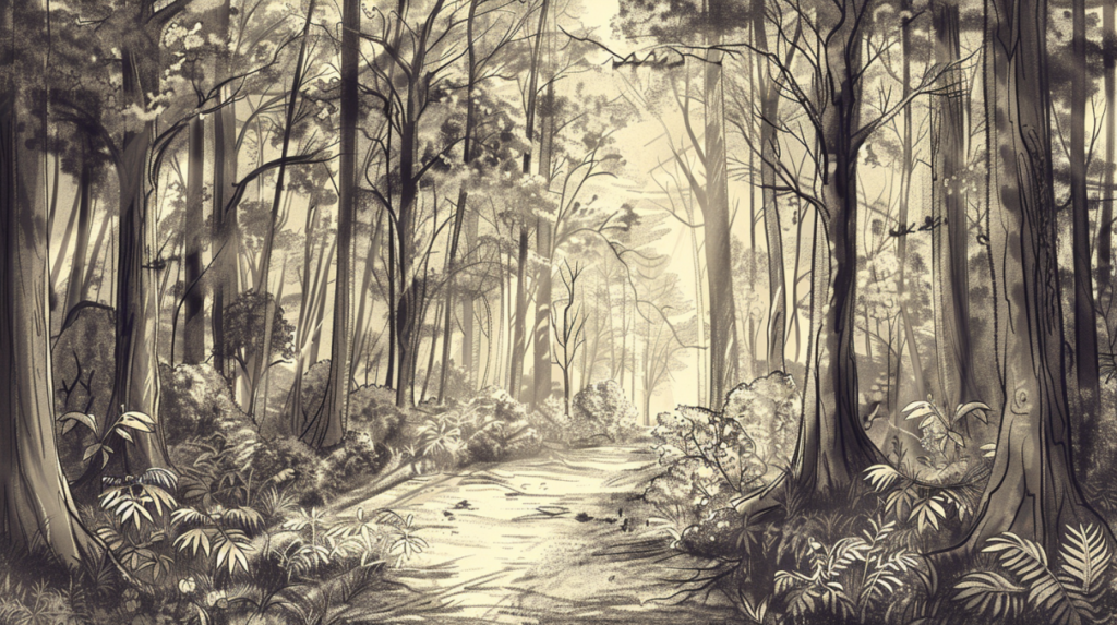 solutionlabs A nature drawing detailed forest scene tall trees 24501968 4fc3 4cef 8039 7563ef34c1dc