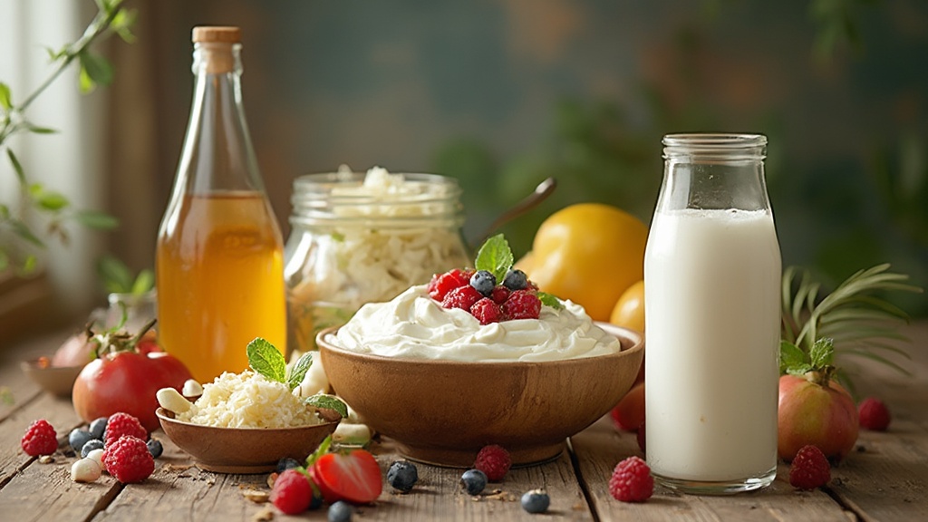 Array of probiotic-rich foods and supplements