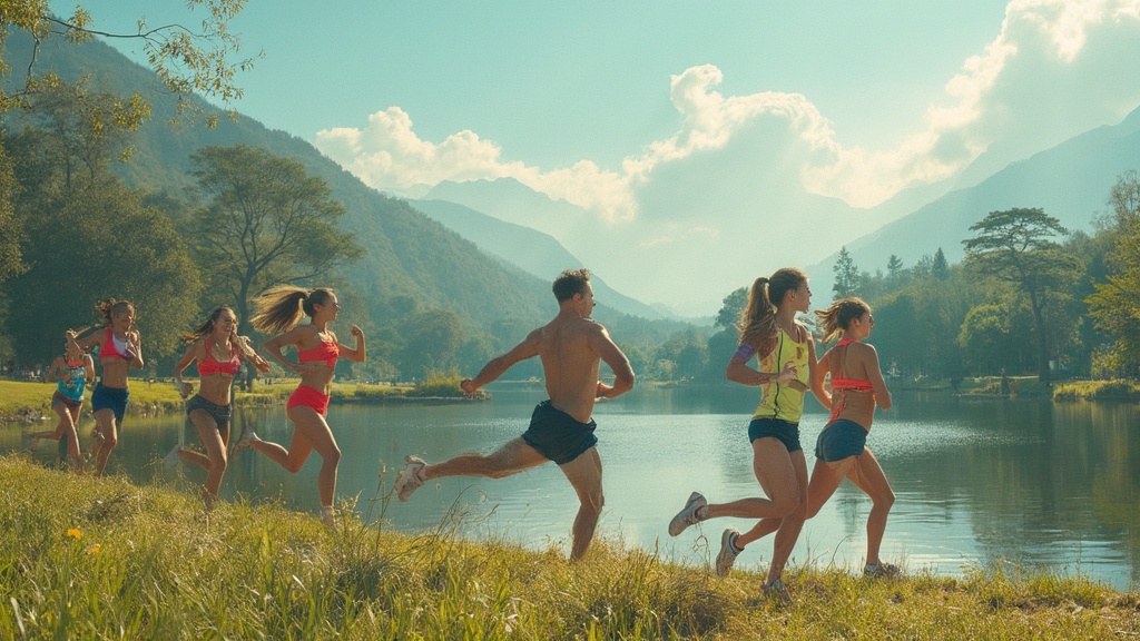 Diverse group of people exercising outdoors