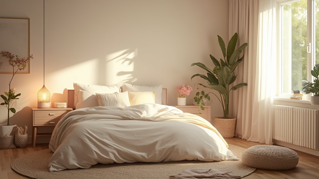 Peaceful bedroom scene promoting quality sleep