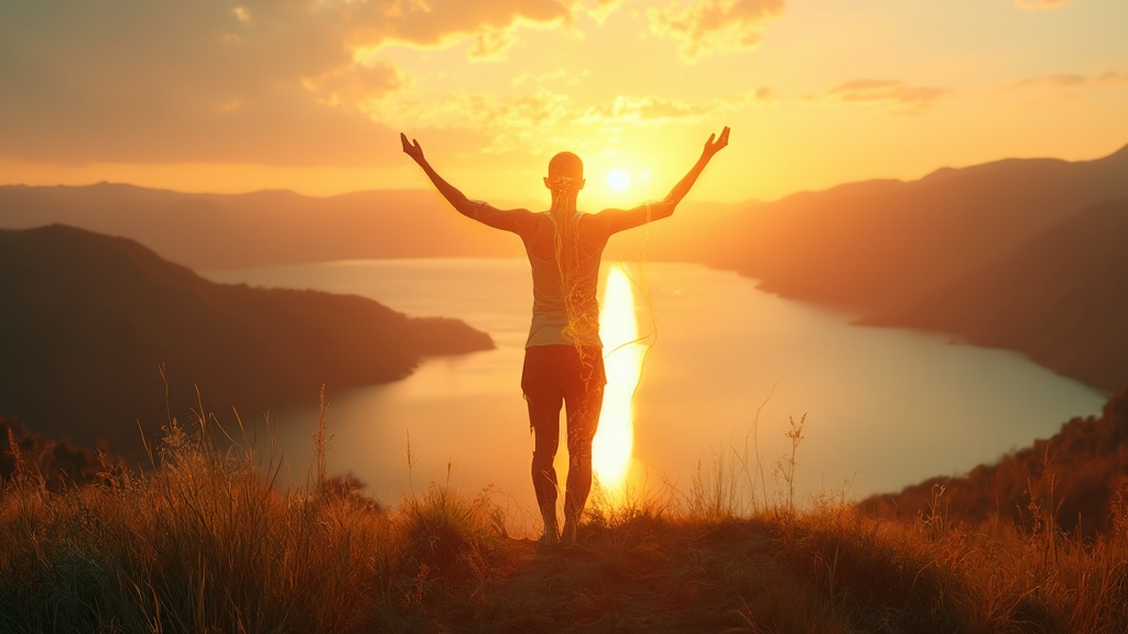 Person in yoga pose with energy lines flowing through body