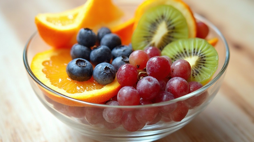 6 consejos dietéticos para la salud ocular: nutrición y bienestar visual 4 Selección de frutas coloridas en un tazón de vidrio