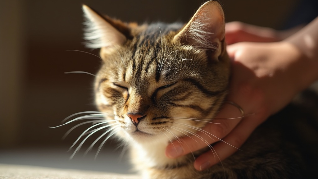 Hand petting a relaxed cat showing contentment