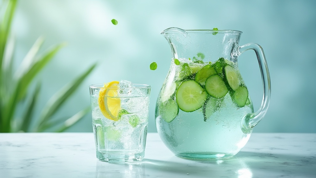 6 consejos dietéticos para la salud ocular: nutrición y bienestar visual 7 Un vaso de agua y una jarra de agua infusionada