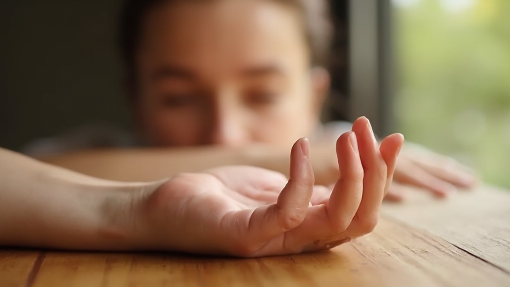 Hands demonstrating the LI-4 acupressure point for headache relief