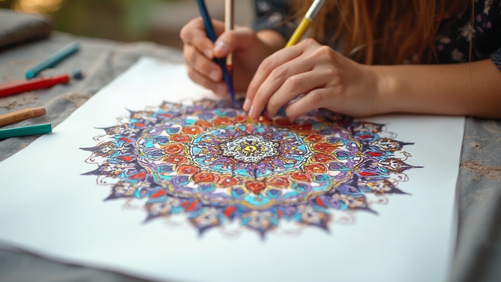 Hand drawing a colorful mandala