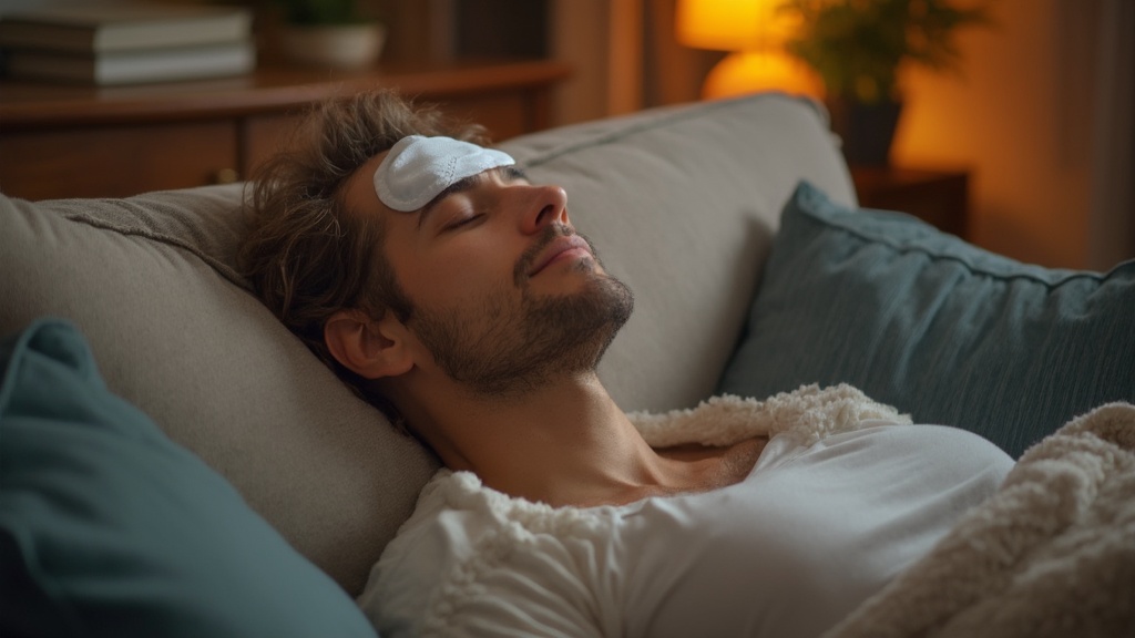 Person applying a cold compress to relieve headache pain