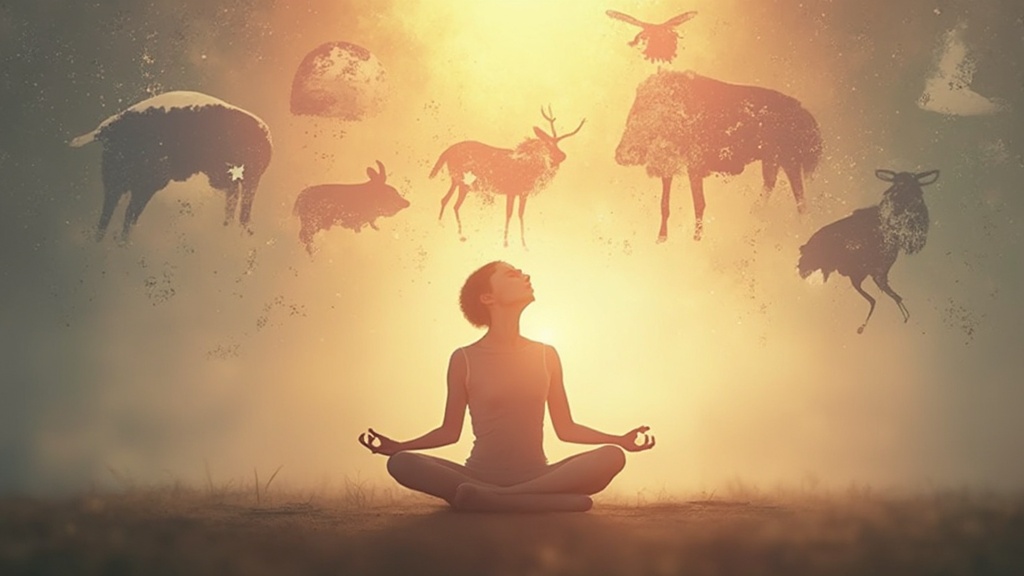 Person meditating with animal thought bubbles