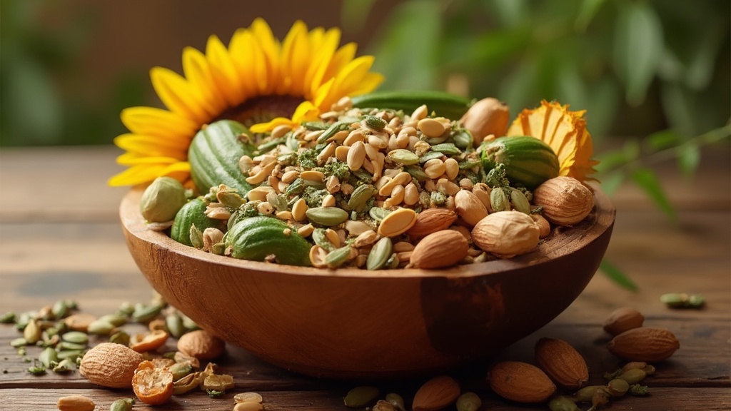 6 consejos dietéticos para la salud ocular: nutrición y bienestar visual 5 Un cuenco de varios frutos secos y semillas