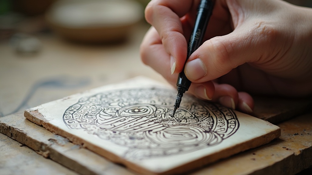 Hand creating intricate Zentangle patterns