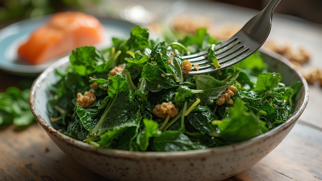 6 consejos dietéticos para la salud ocular: nutrición y bienestar visual 2 Un tazón de verduras de hoja frescas