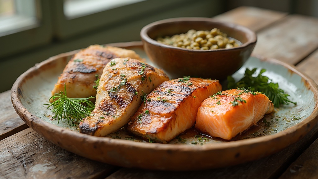 6 consejos dietéticos para la salud ocular: nutrición y bienestar visual 6 Un plato con fuentes de proteína magra