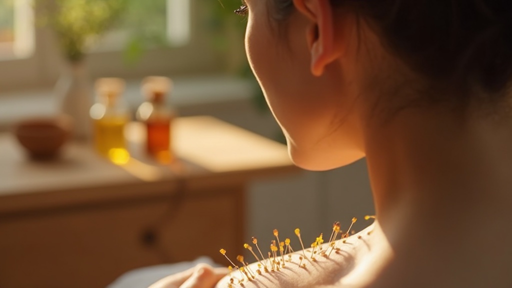 Acupuncture treatment on a person's back