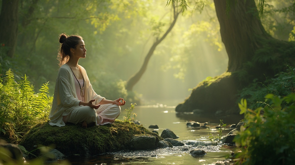 Person practicing yoga or meditation in nature